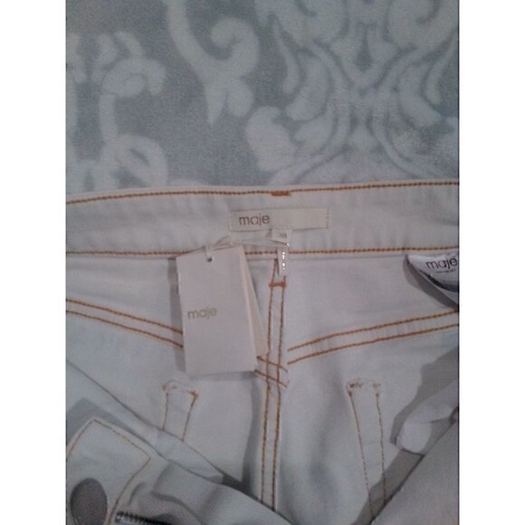 Maje Jeans Distressed Droit Blanc Paoline White w/ Blue Spots/NWT, Size 38 (8) - Picture 5 of 7